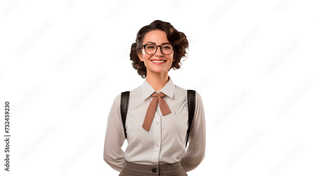Happy teacher cut out. Smiling school teacher woman on transparent background Happy teacher cut out. Smiling school teacher woman on transparent background