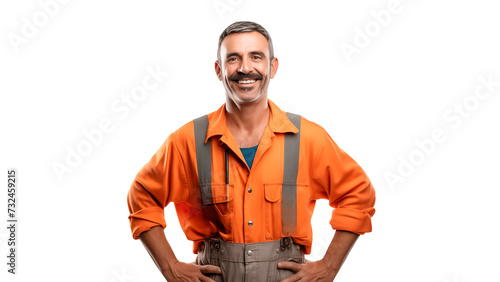 Happy builder cut out. Smiling worker man on transparent background