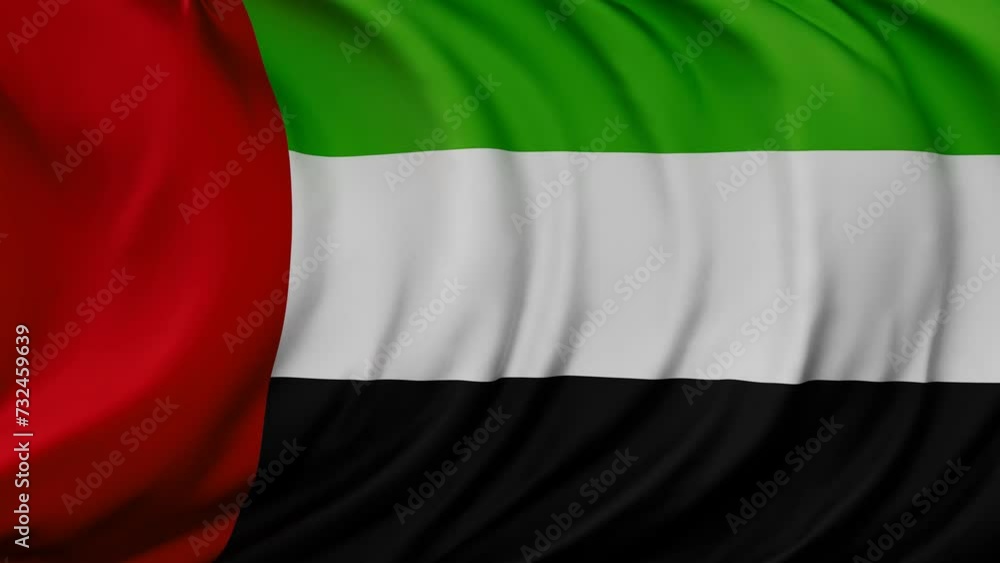 United Arab Emirates or UAE wavy flag swaying in the wind, looped endless cycled video, full screen covers flag background United Arab Emirates or UAE wavy flag swaying in the wind, looped endless cycled video, full screen covers flag background