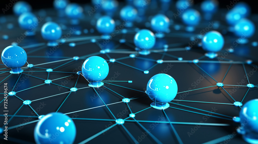 Abstract network concept with glowing nodes and connections on dark ...