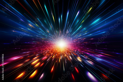Abstract image of a bright light explosion in space with vibrant rays