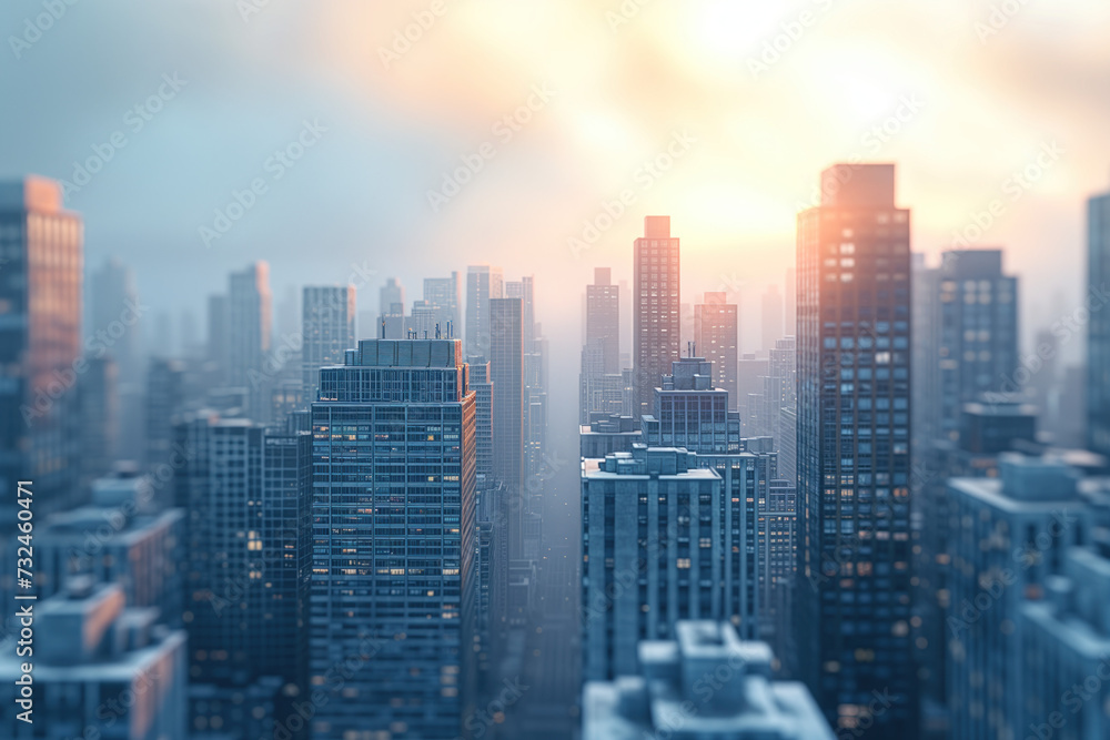 City skyline at sunrise. Background image. Created with Generative AI technology