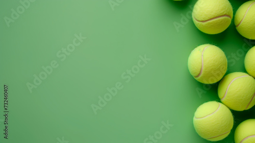 Tennis balls isolated on green background, sports equipment concept with copy space. © henjon