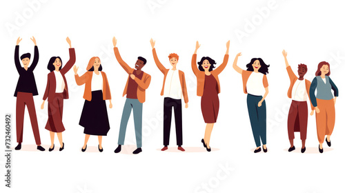 Diverse group of joyful people celebrating together with raised hands