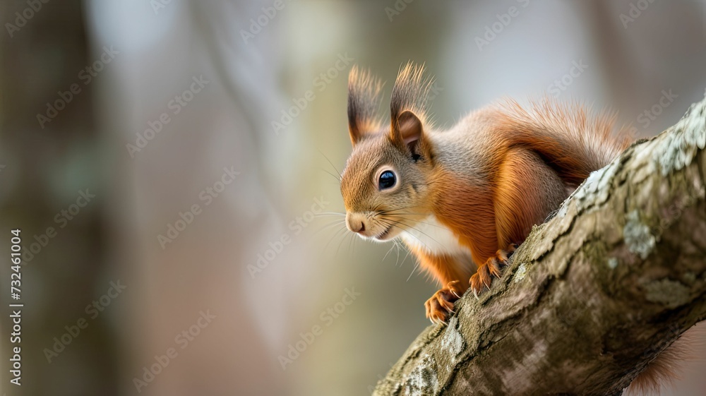 AI generated illustration of a squirrel perched on a tree branch AI generated illustration of a squirrel perched on a tree branch