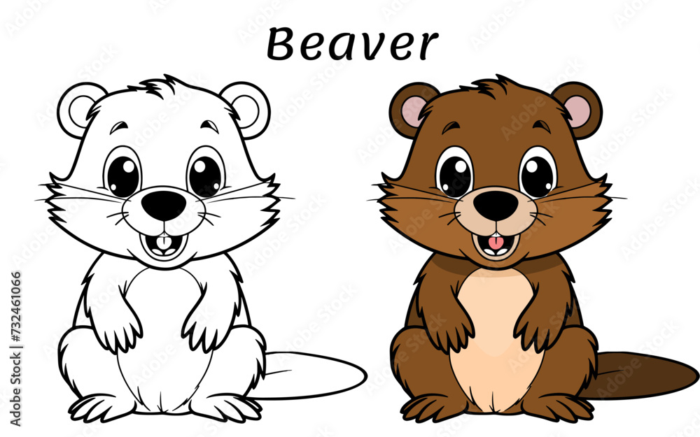Obraz premium Vector illustration of a beaver. Coloring book illustration