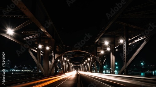 AI generated illustration of an illuminated bridge with light trails