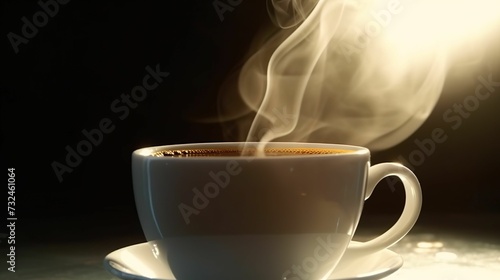 AI generated illustration of a ceramic coffee cup with a white glaze, emitting steam