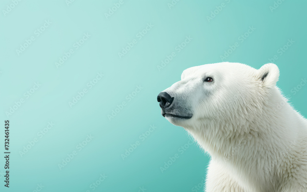 Fototapeta premium Majestic polar bear profile against a soft turquoise background