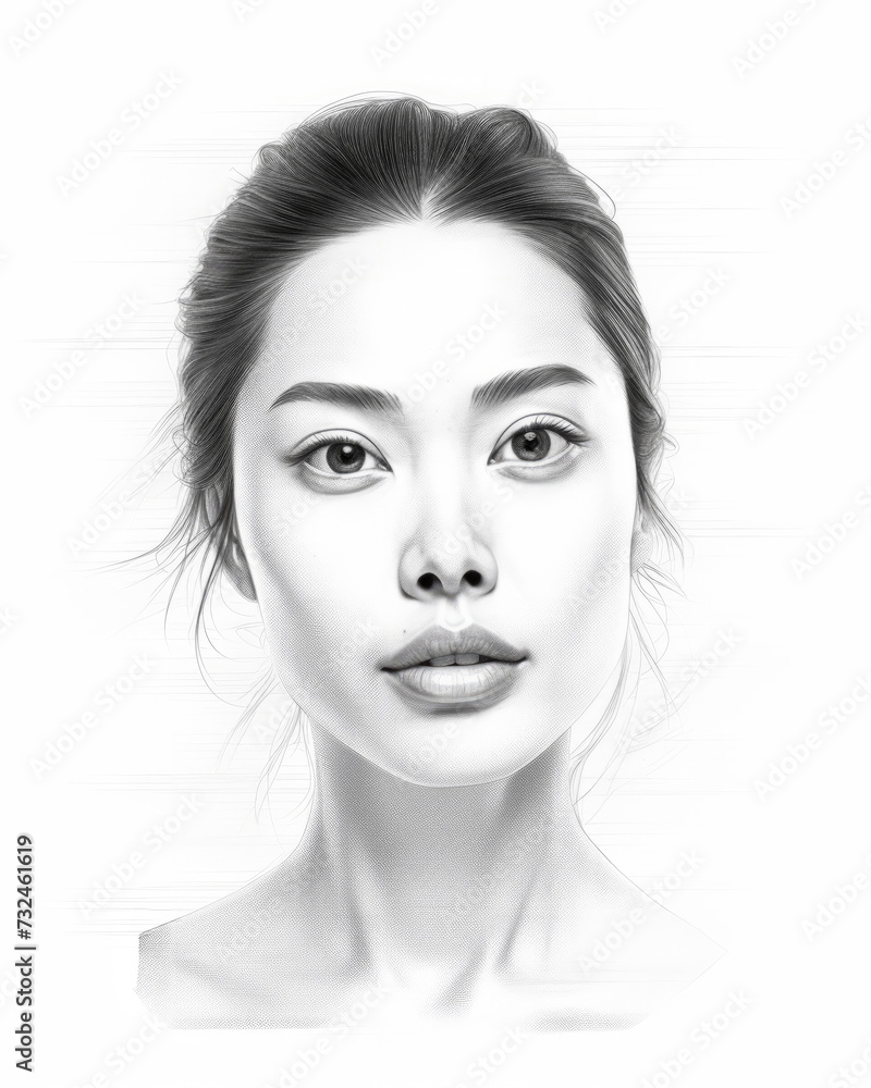 Stunning pencil sketch portrait of a young woman with a serene expression