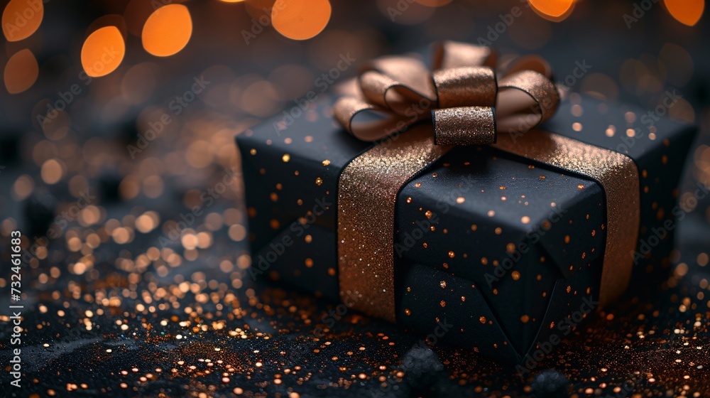 Golden Gift Box with Sparkling Bow for a Festive December Generative AI Golden Gift Box with Sparkling Bow for a Festive December Generative AI