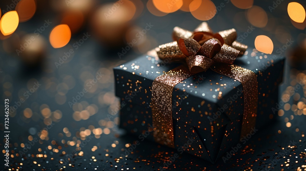 Golden Gift Box with Sparkling Bow for a Festive December Generative AI Golden Gift Box with Sparkling Bow for a Festive December Generative AI