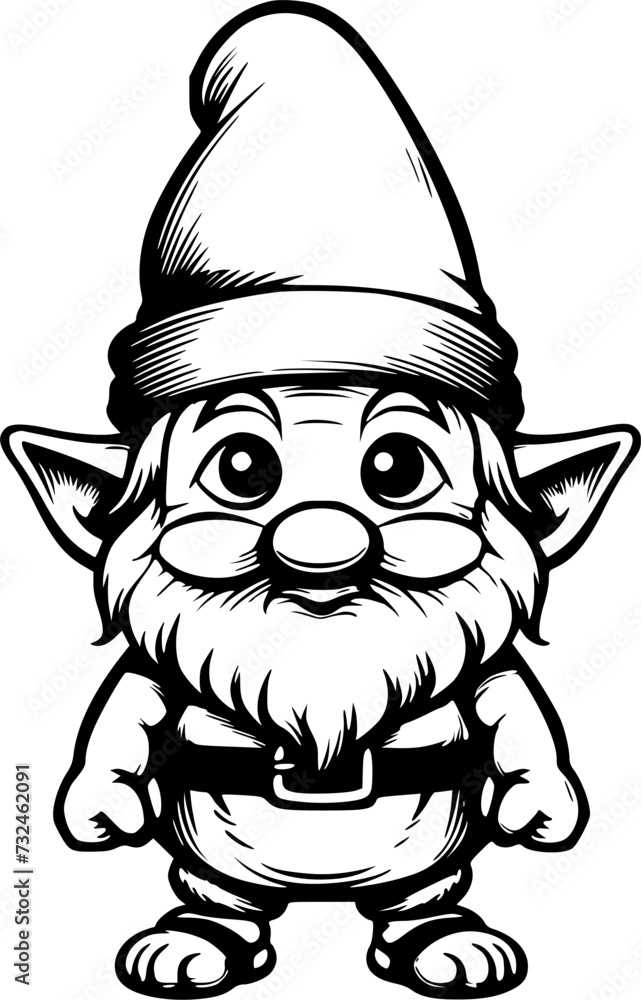 Fototapeta premium Illustration of a whimsical cartoon gnome character. Coloring book illustration.