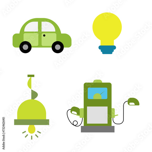 Artificial Fuels Vektor, Car, Green Energy, nature gas station, nature lamp
