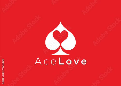 Minimalist Ace Love logo design vector template. Creative red Heart ace shape logo