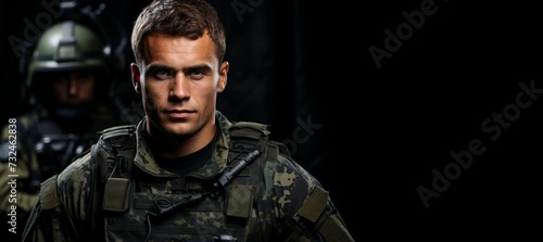 AI generated illustration of a middle-aged man in a military uniform on a dark background