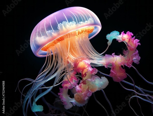 Colorful jellyfish floating in the water, AI-generated.