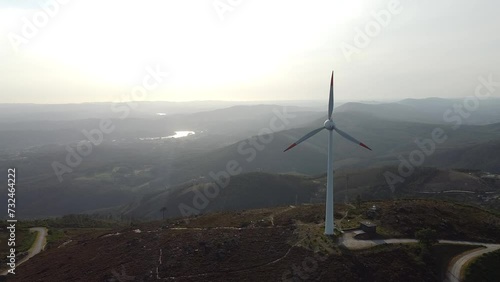 Drone footage of the wind turbines on the middle of Serra da Freita Arouca in Portugal photo