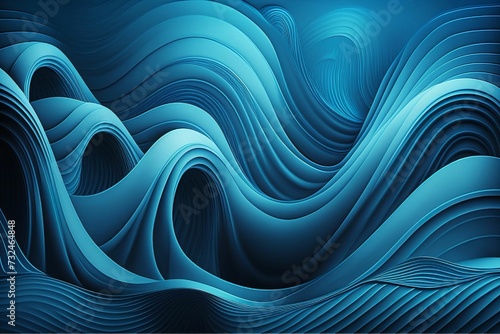 blue abstract background with waves, flowing liquid, generative ai