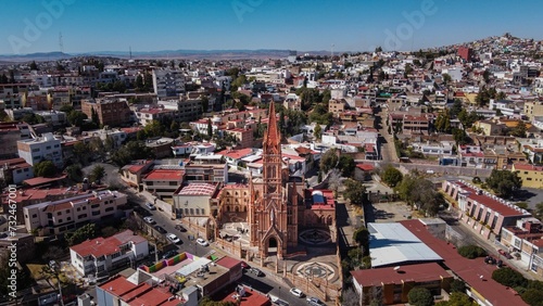 Aerial view of a church in Belo Horizonte, Brazil on a sunny day