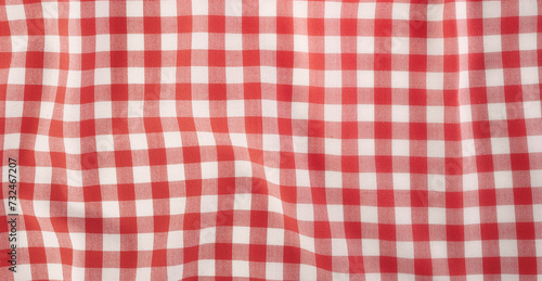 Red picnic cloth checkered pattern texture,background. Recipe, menu backdrop.Checked textile. photo
