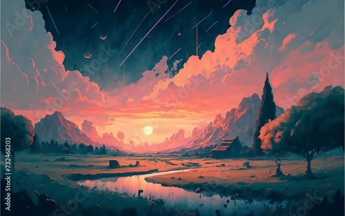 Beautiful sky landscape in digital art style