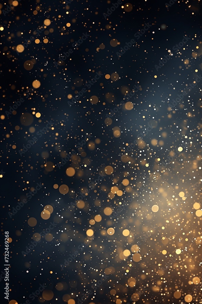 an abstract gold sparkles and sparks night sky background, in the style of dark navy and light beige, dark gray and dark azure, dotted, detailed, festive atmosphere.