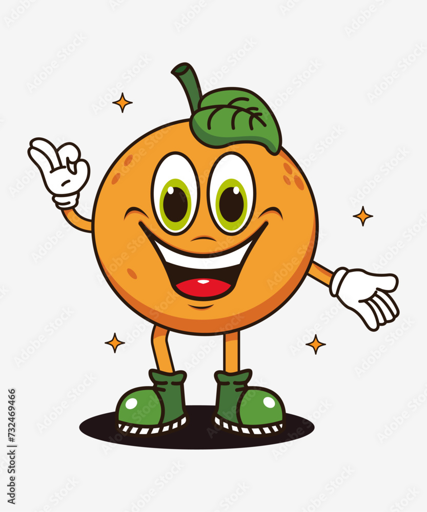 Vector illustration of retro cartoon orange character with funny face, perfect for, t-shirts, stickers, posters, logos, business products, etc Vector illustration of retro cartoon orange character with funny face, perfect for, t-shirts, stickers, posters, logos, business products, etc