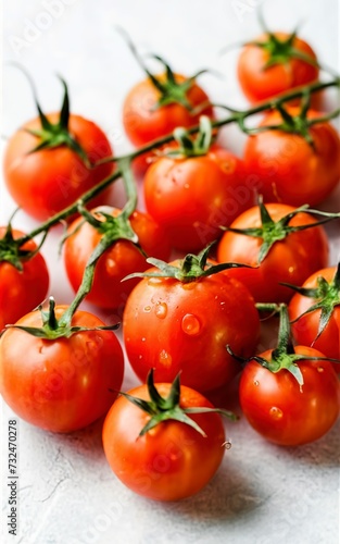 group of ripe and fresh cherry tomatoes on white. harvest. vegetable and fruit shop