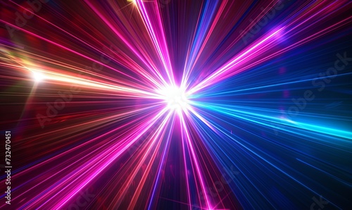 an abstract image of colorful star beams and white light, in the style of digital neon, light indigo and crimson, rtx on, long lens, eye-catching, intersecting lines, vibrant color scheme.