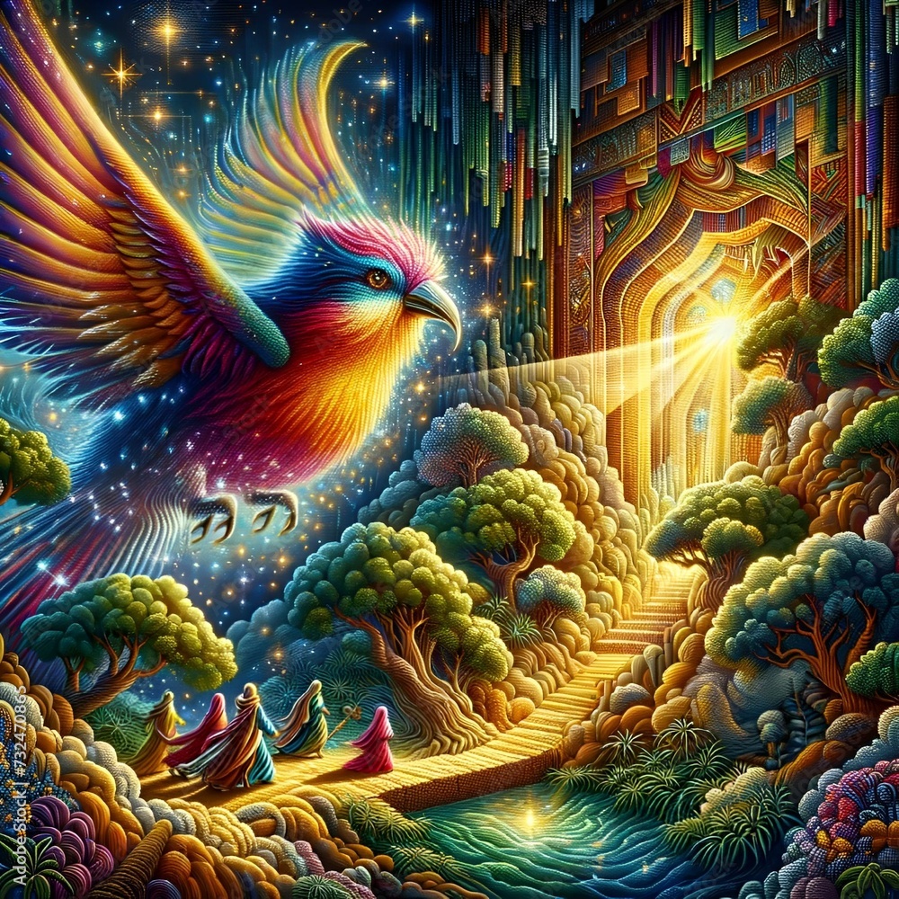 Journey to Enchantment: A Fantastical Bird Guides Through Mystical Realms. AI-generated Journey to Enchantment: A Fantastical Bird Guides Through Mystical Realms. AI-generated