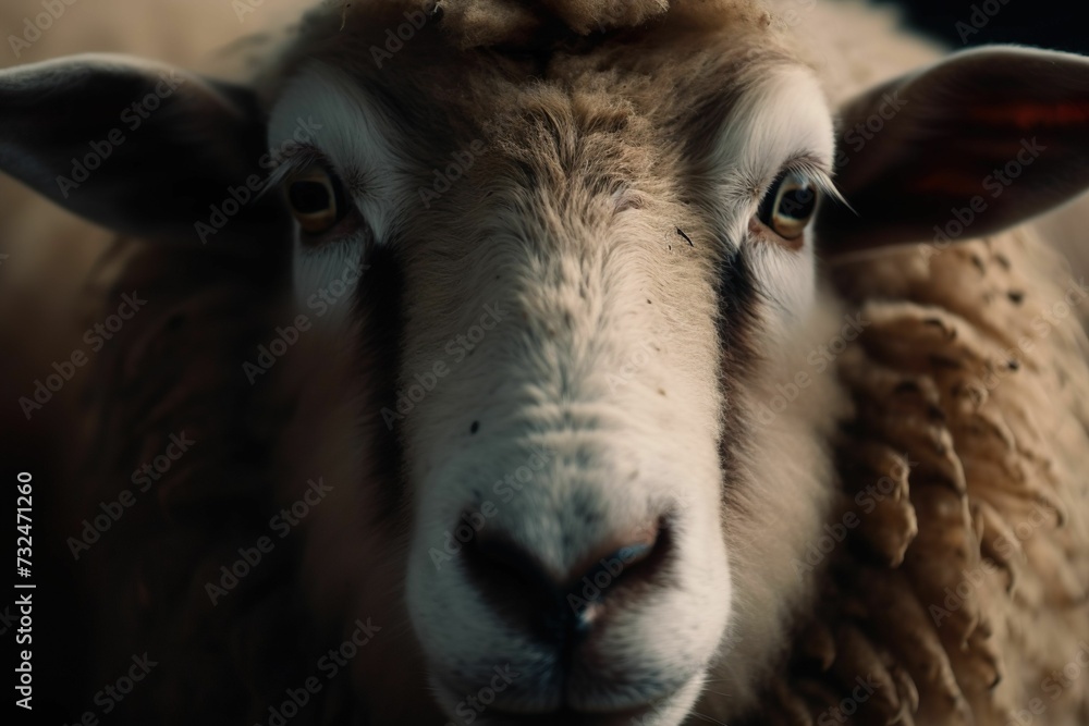 Closeup portrait of a sheep. Farm Animals. AI-generated.