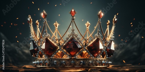 destroyed royal crown with precious stones, minimalistic background. Concept: the decoration of the monarchy is broken, the end of the reign of the king photo