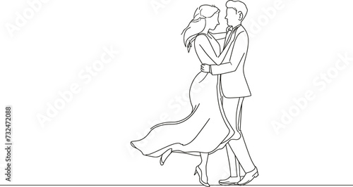 Fototapeta Naklejka Na Ścianę i Meble -  Continuous One Line Drawing of a Couple Dancing, Merging Gracefully, Expressive Minimalist Art Technique, Eloquent Movement Illustration, Romantic Gesture Sketch