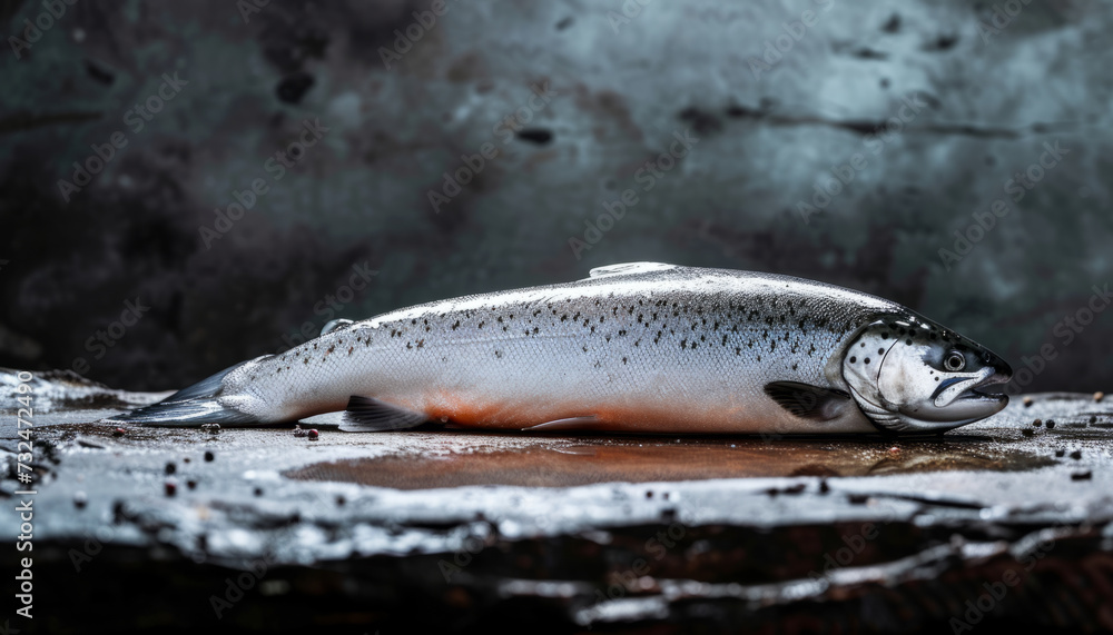fresh trout fish, salmon prepared for cooking according to the recipe. fresh trout fish, salmon prepared for cooking according to the recipe.
