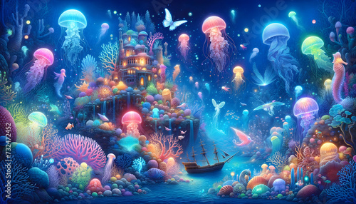 Enchanted Underwater Fantasy Scene.