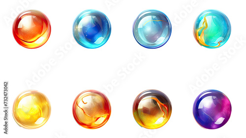 colorful spheres soap bubbles isolated on white background