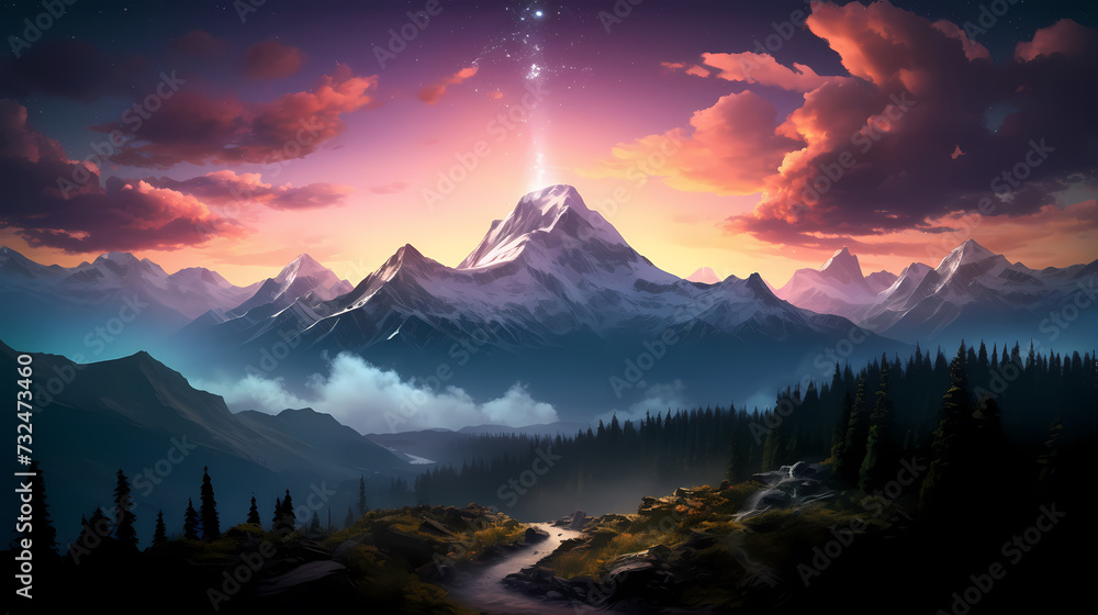 Mountain peak illustration, mountain aerial photography PPT background illustration