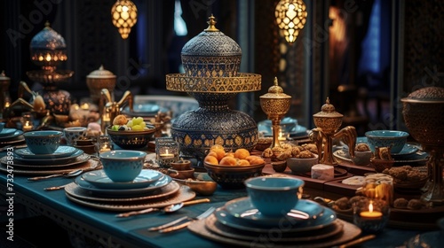 the exquisite craftsmanship of the tableware and serving dishes on the Traditional Arabic Iftar Table.