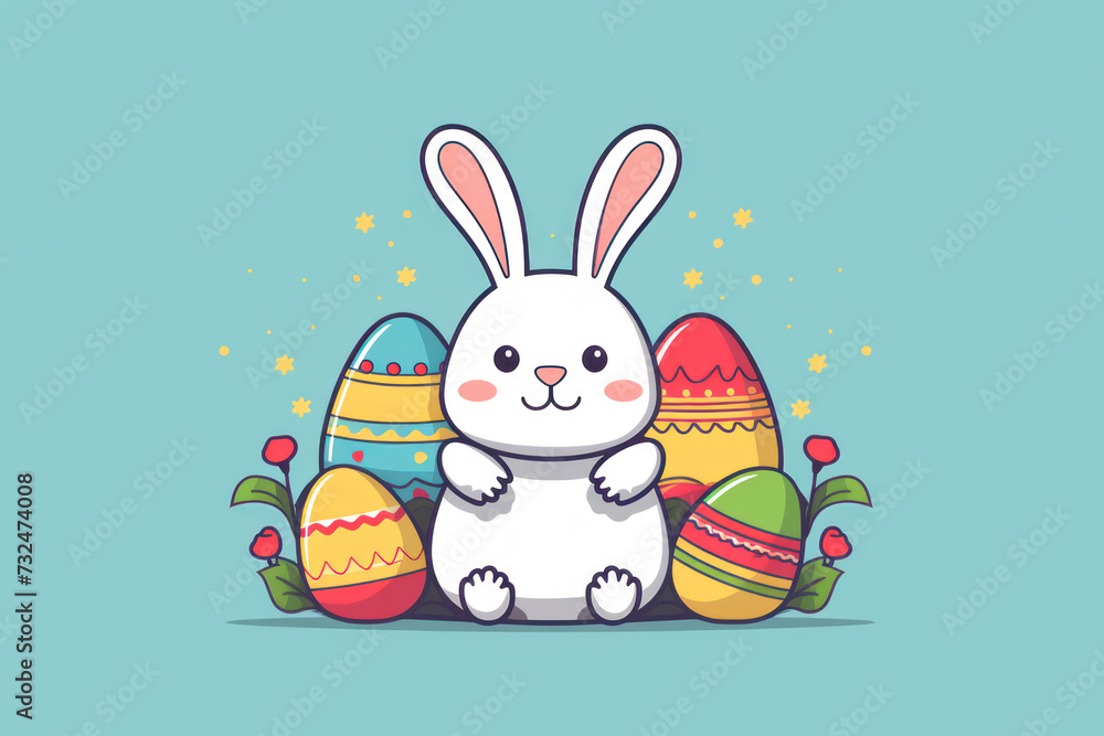 Cute Rabbit - Easter Holiday: Happy Celebrate, Design, Spring Bunny Egg Cartoon Illustration Cute Rabbit - Easter Holiday: Happy Celebrate, Design, Spring Bunny Egg Cartoon Illustration
