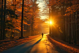 runner silhouette on road at sunset