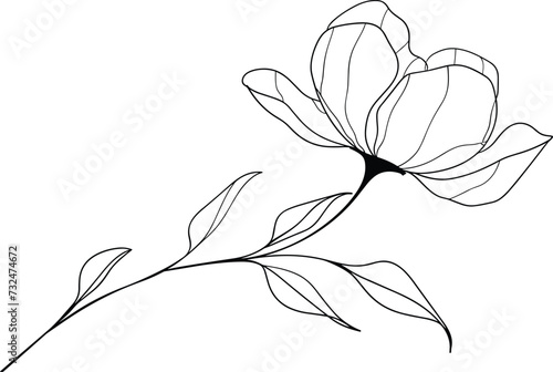 Continuous One Line Drawing of a Single Flower Stem with a Blooming Bud Unfurling its Petals, modern single stroke flower design, continuous line bloom artwork, artistic flower outline drawing