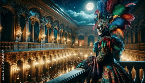Moonlit Masquerade: Elegance Unveiled on a Night of Mystery - AI generated digital art