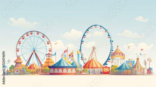 Joyful Fun at the Park: A Colorful Ferris Wheel in a Festive Carnival Setting against a Summer Sky