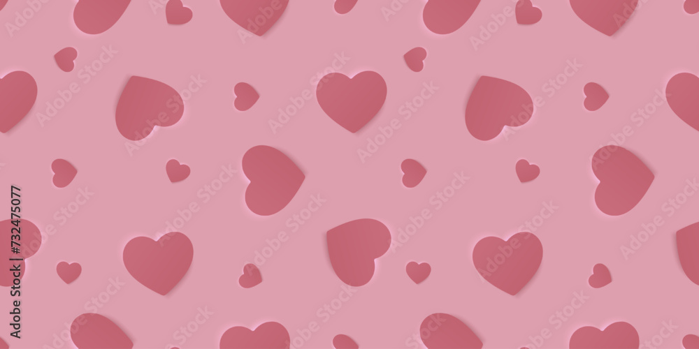 Seamless rose love pattern with hearts. Beautiful paper cut heart on background. Papercut illustration for cosmetic product display, valentine day wrapping paper, presentation, textile, wallpaper. Seamless rose love pattern with hearts. Beautiful paper cut heart on background. Papercut illustration for cosmetic product display, valentine day wrapping paper, presentation, textile, wallpaper.