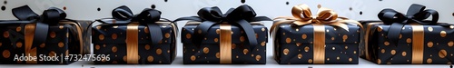 Golden Gift Box with Black Bow and Gold Dots for a Monthly Event Generative AI