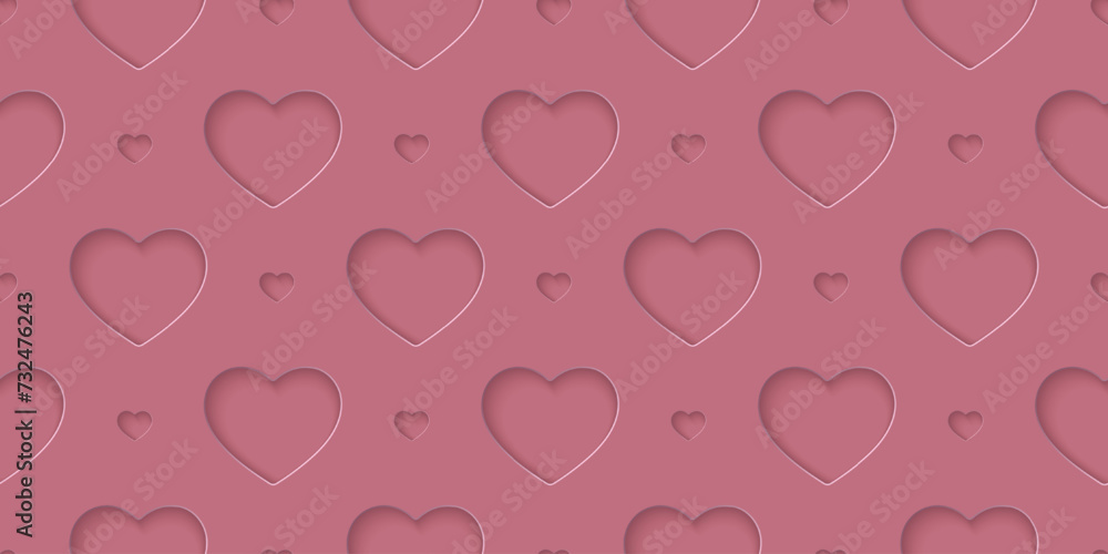 Seamless rose love pattern with hearts. Beautiful paper cut heart on background. Papercut illustration for cosmetic product display, valentine day wrapping paper, presentation, textile, wallpaper. Seamless rose love pattern with hearts. Beautiful paper cut heart on background. Papercut illustration for cosmetic product display, valentine day wrapping paper, presentation, textile, wallpaper.