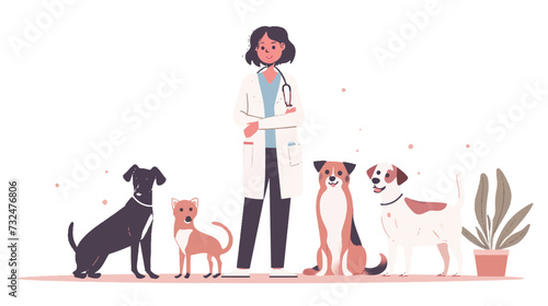 Veterinarian with pets concept. Woman in medical uniform.