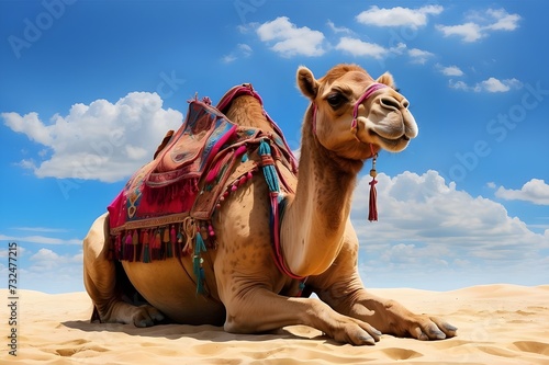 Sitting_camel_on_sand_with_blue_sky