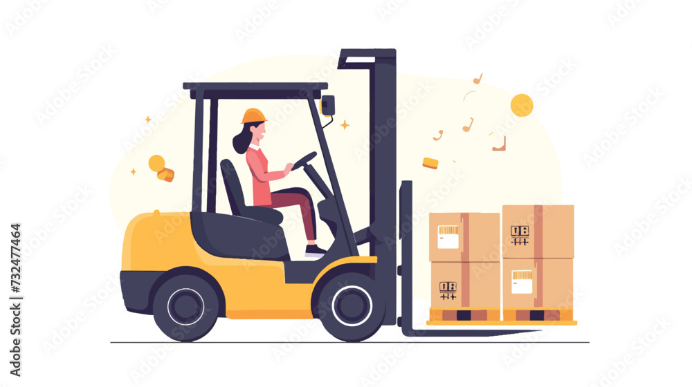 Woman character checking loading and shipment. Forklift.